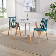 2 Seater Dining Table Set White MDF Top & Teal Chairs Modern Scandi Style