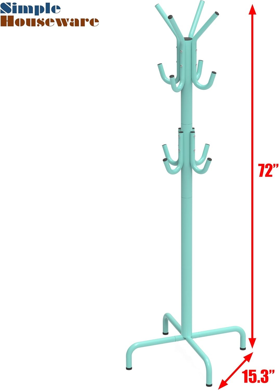 Standing Coat Rack with 12 Hooks | Turquoise Metal Hat & Scarf Organizer