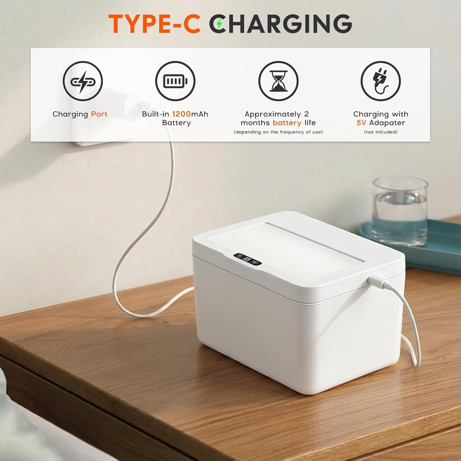 6L Automatic Touchless Sensor Bin USB Rechargeable Desktop White
