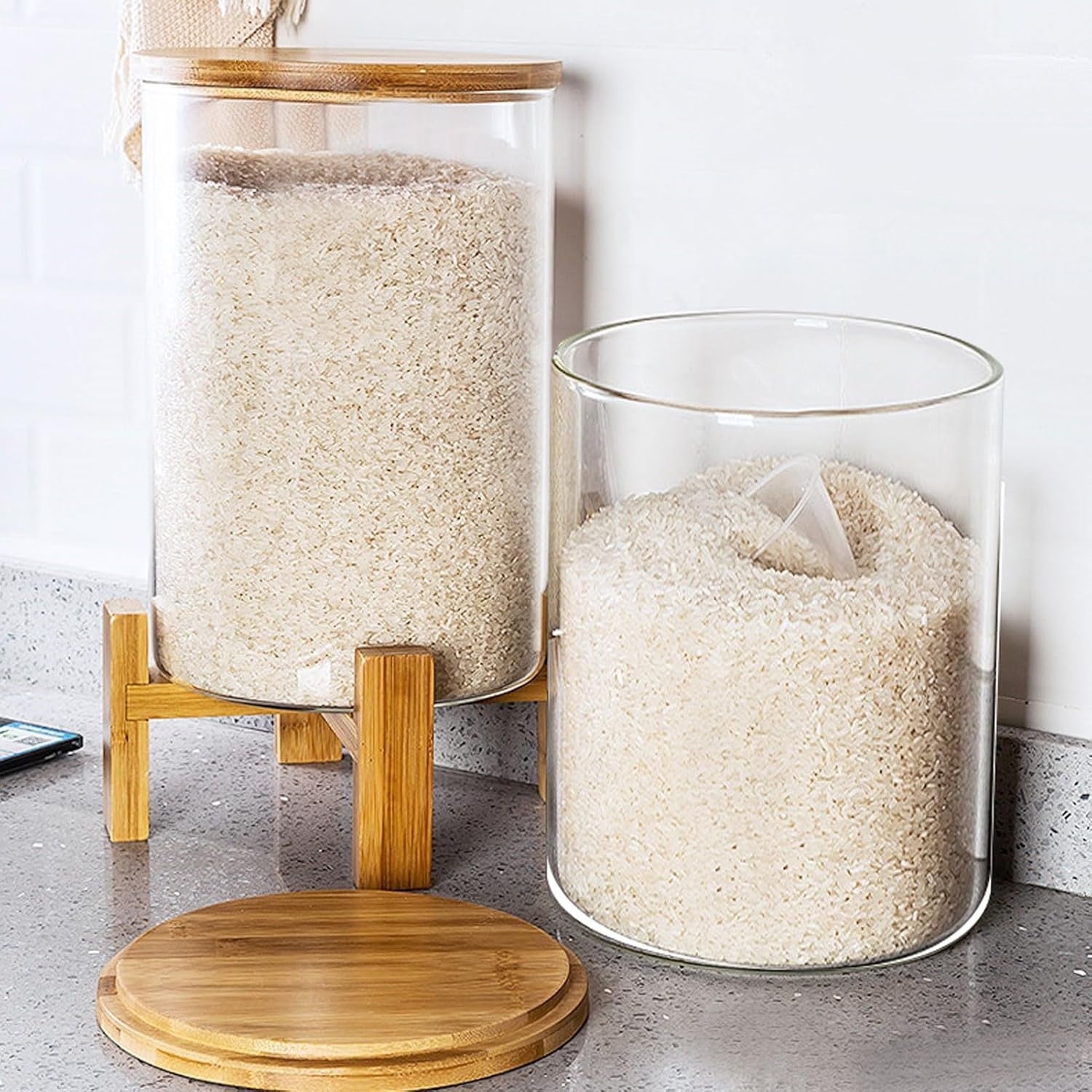 Glass Rice Dispenser 7.5L Airtight Grain Storage Container Kitchen Bin