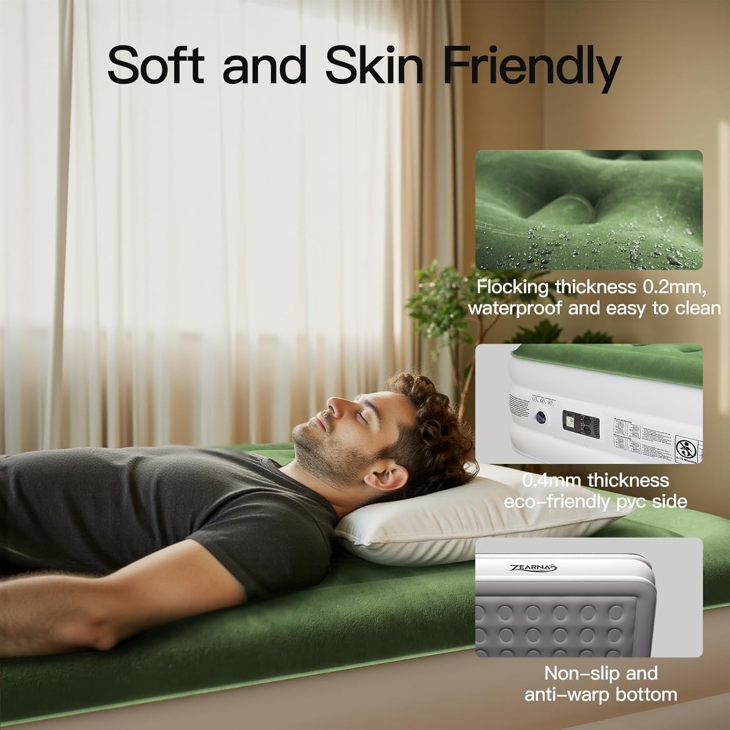 King Air Mattress with Electric Pump – Quick Inflate, Flocked Top, Portable Bed