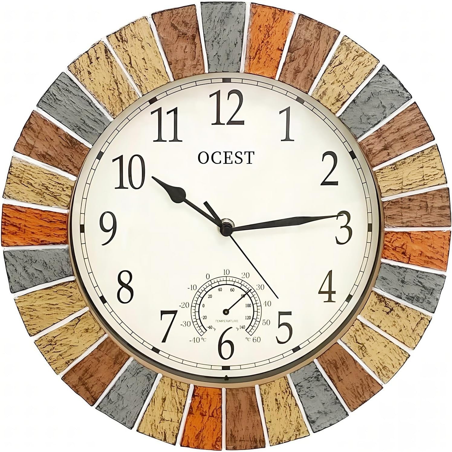 13" Outdoor Waterproof Garden Wall Clock Large Thermometer Retro Silent Decor