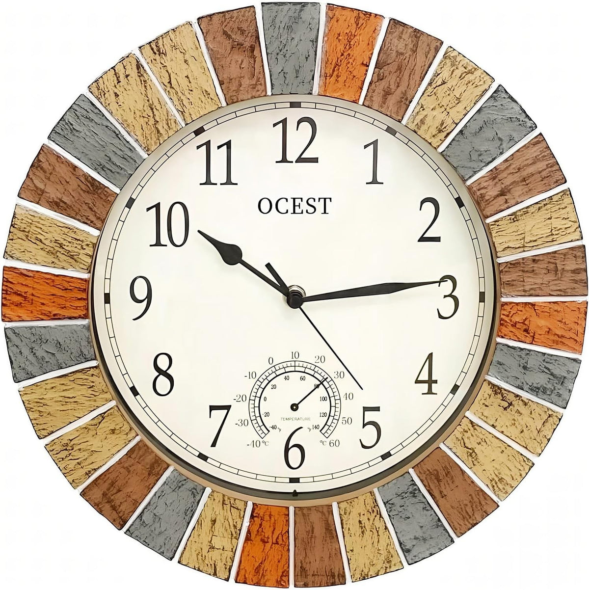13" Outdoor Waterproof Garden Wall Clock Large Thermometer Retro Silent Decor