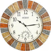 13" Outdoor Waterproof Garden Wall Clock Large Thermometer Retro Silent Decor