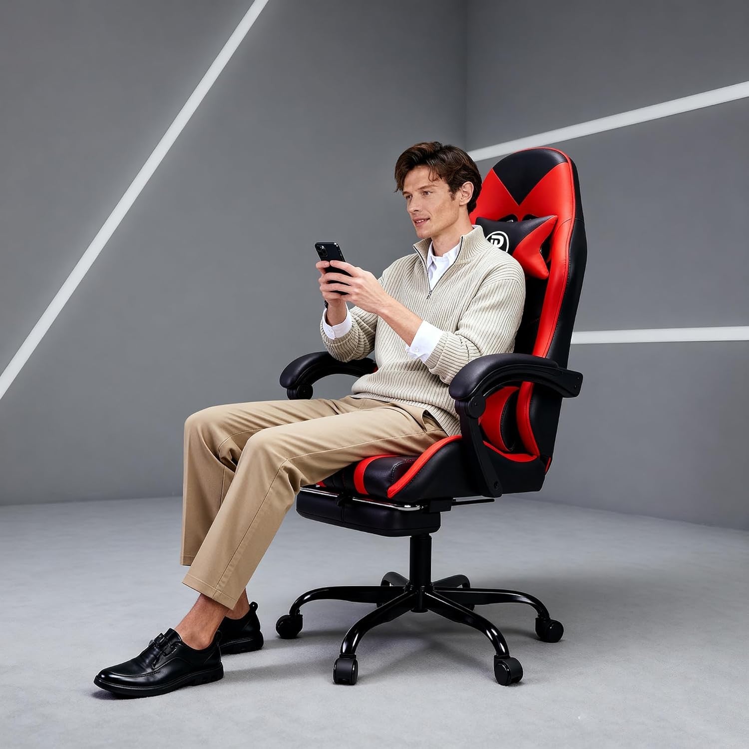 Ergonomic Gaming Chair with Footrest & Lumbar Support – Red PC Seat