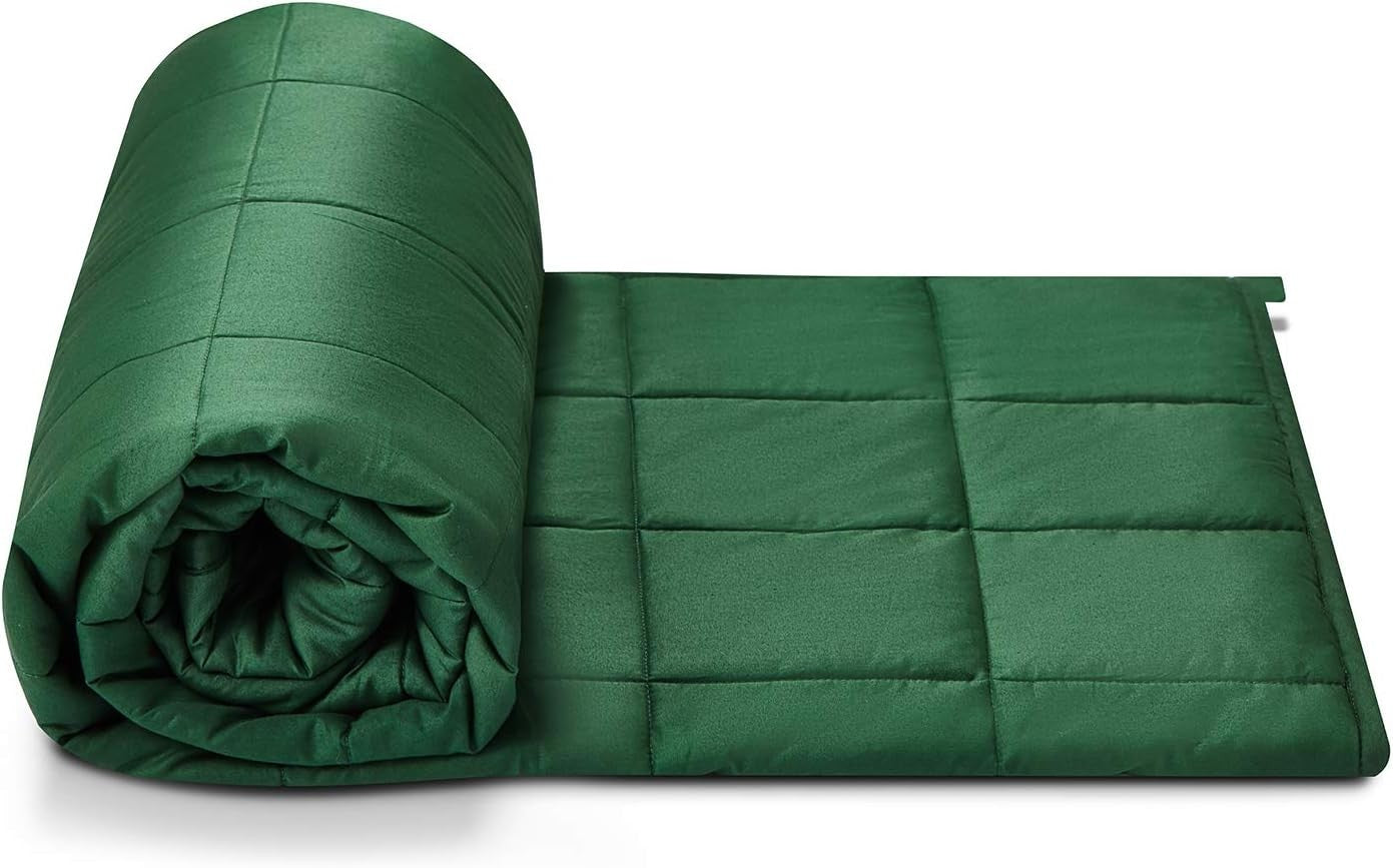 Weighted Blanket 60x80", 15lbs Cotton, Glass Beads, Breathable, Dark Green