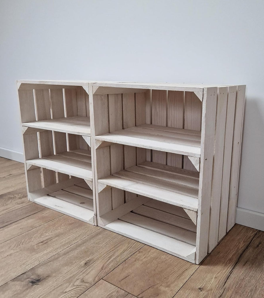 2-Tier White Wooden Crates Storage Shelf Organizer 50x40x30cm Durable