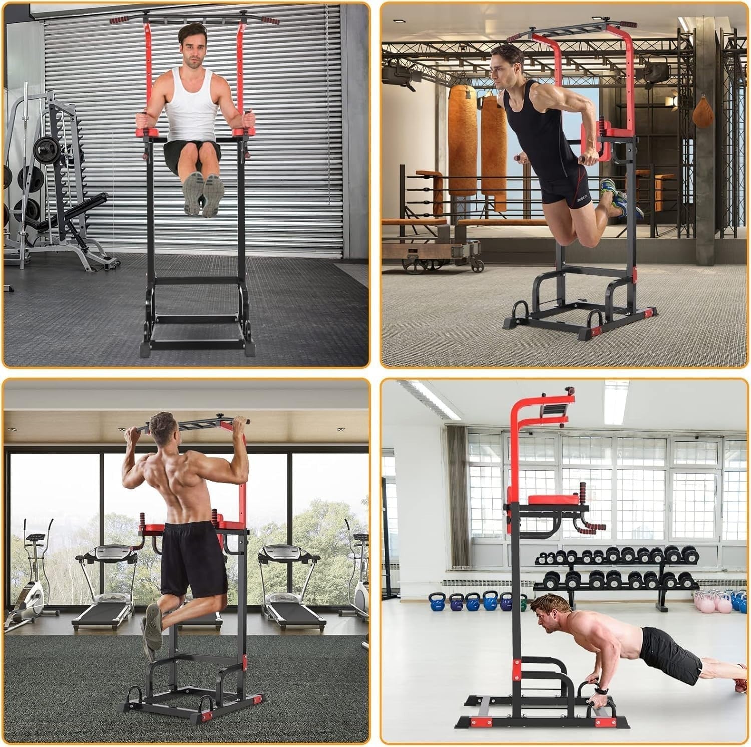 Red Multifunction Power Tower Pull-Up Dip Station Home Gym 200kg