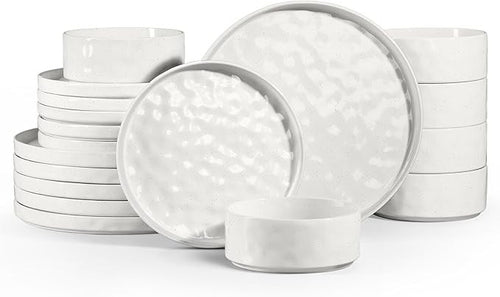 18pc White Stoneware Dinner Set Plates Bowls Reactive Glaze Service for 6
