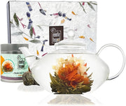 800ml Glass Teapot Gift Set with 5 Blooming Jasmine Flower Teas