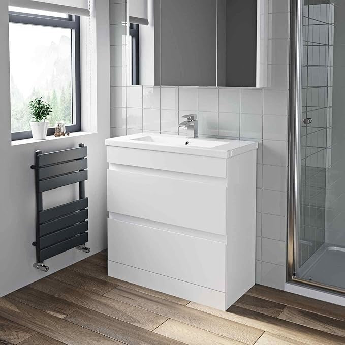 800mm White Gloss Bathroom Vanity Unit with Basin Sink