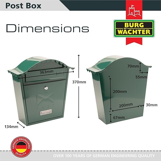 Lockable Wall Mounted Steel Post Box Green Weatherproof Secure Mail Slot