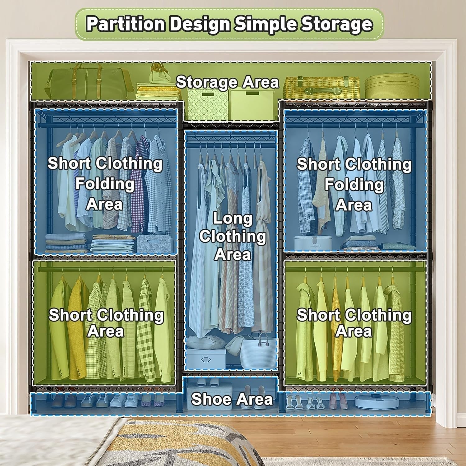 Heavy Duty Open Wardrobe Metal Rail with Shelves Storage Rack 195cm