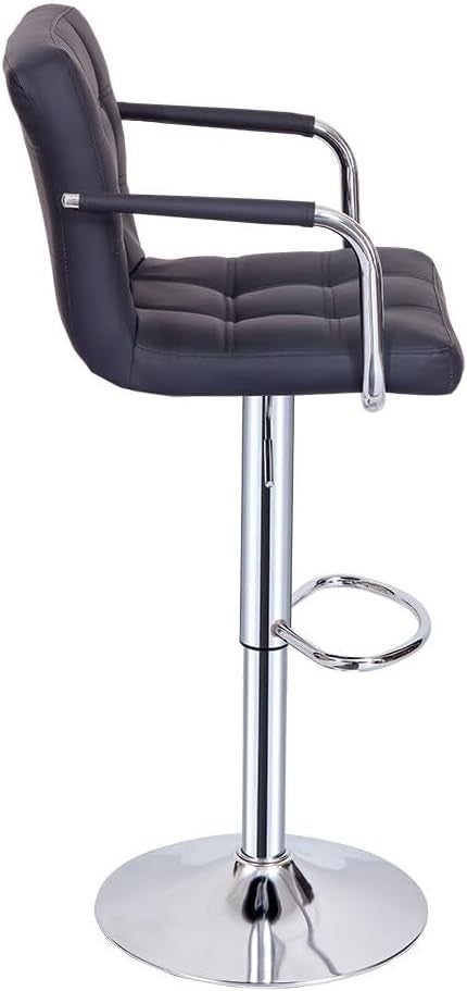 Adjustable Black Swivel Bar Stool with Armrests & PU Leather