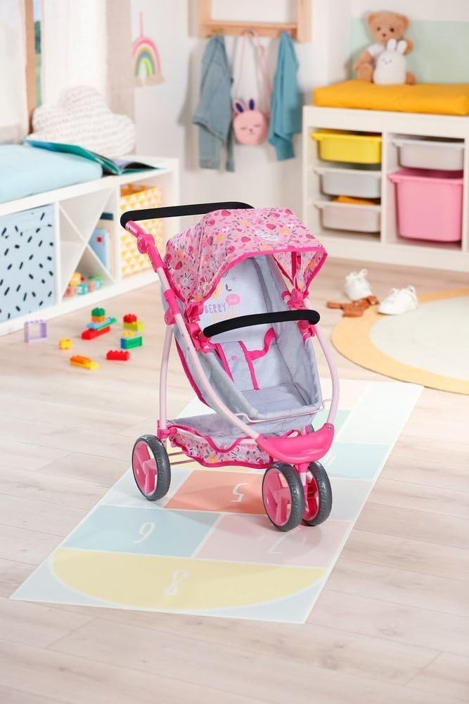 Doll Pram Jogger Pushchair Folding Hood Adjustable Handle 43cm Dolls