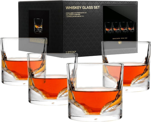 Canyon Whiskey Glasses Set of 4 – Heavy 300ml Freeze-Chill Crystal Tumblers