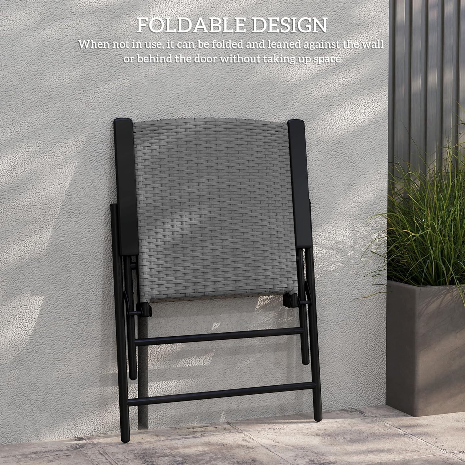 Set of 4 Folding Garden Chairs High Back Rattan Patio Dining Seating