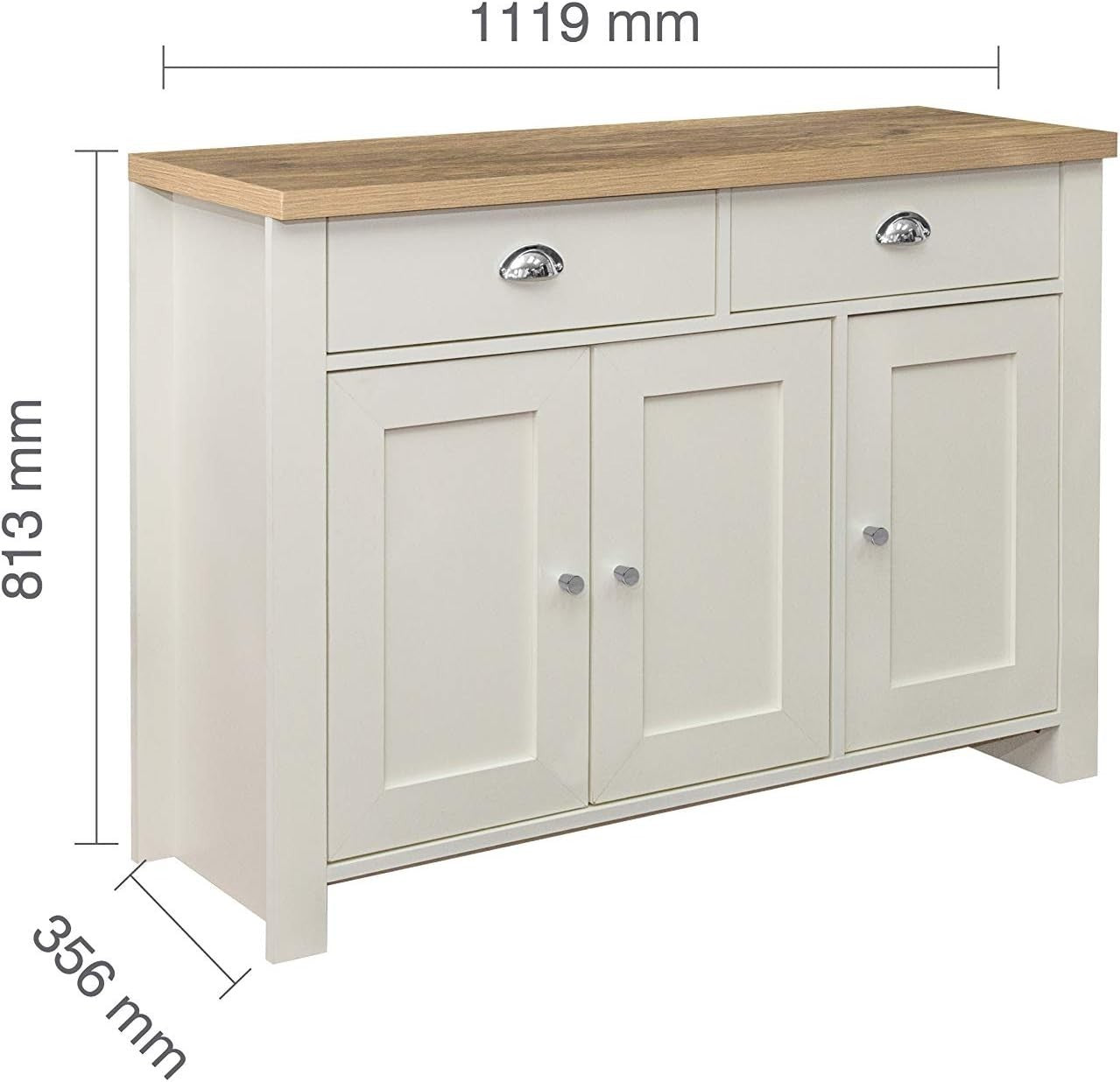 Cream Oak Sideboard 3 Door 2 Drawer Storage Unit Cupboard Cabinet