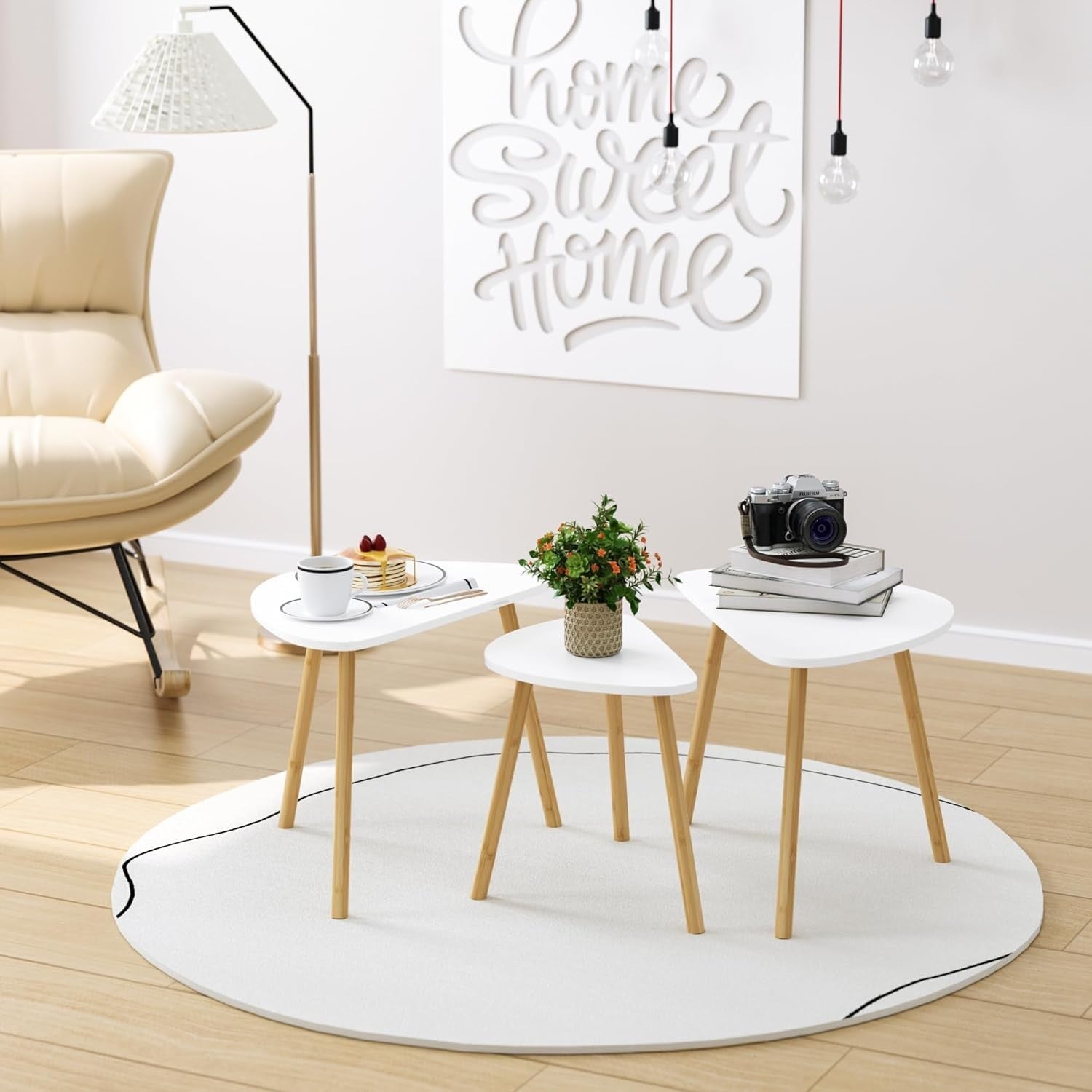 3 Piece Nesting Coffee Table Set Stackable Space Saving Wood Side End Tables