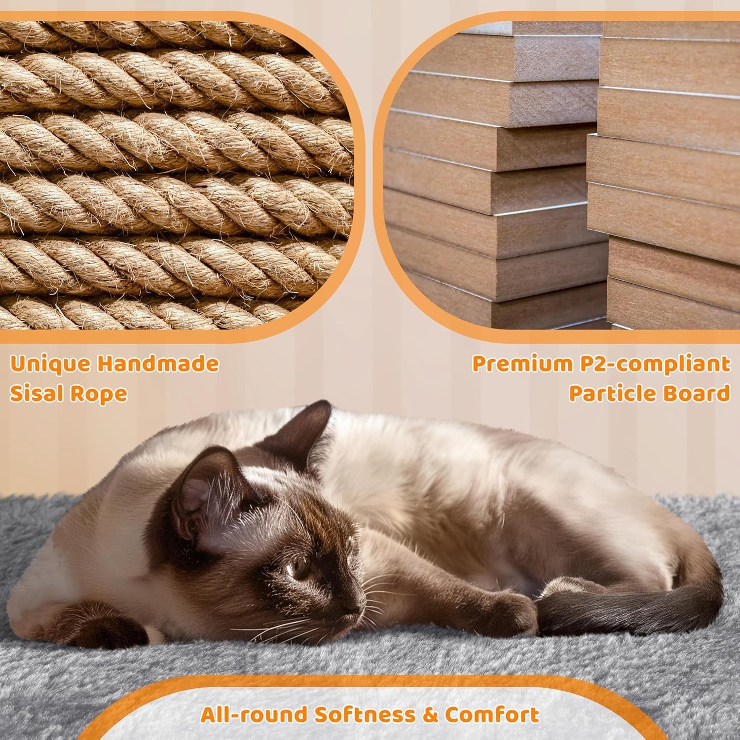 106cm Cat Tree Tower Multi Level Double Condo Scratching Post Light Grey