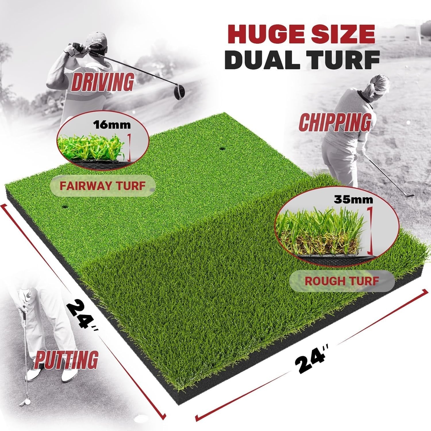 Large Golf Hitting Mat Non-Slip Practice Turf Indoor Outdoor Driving Pad