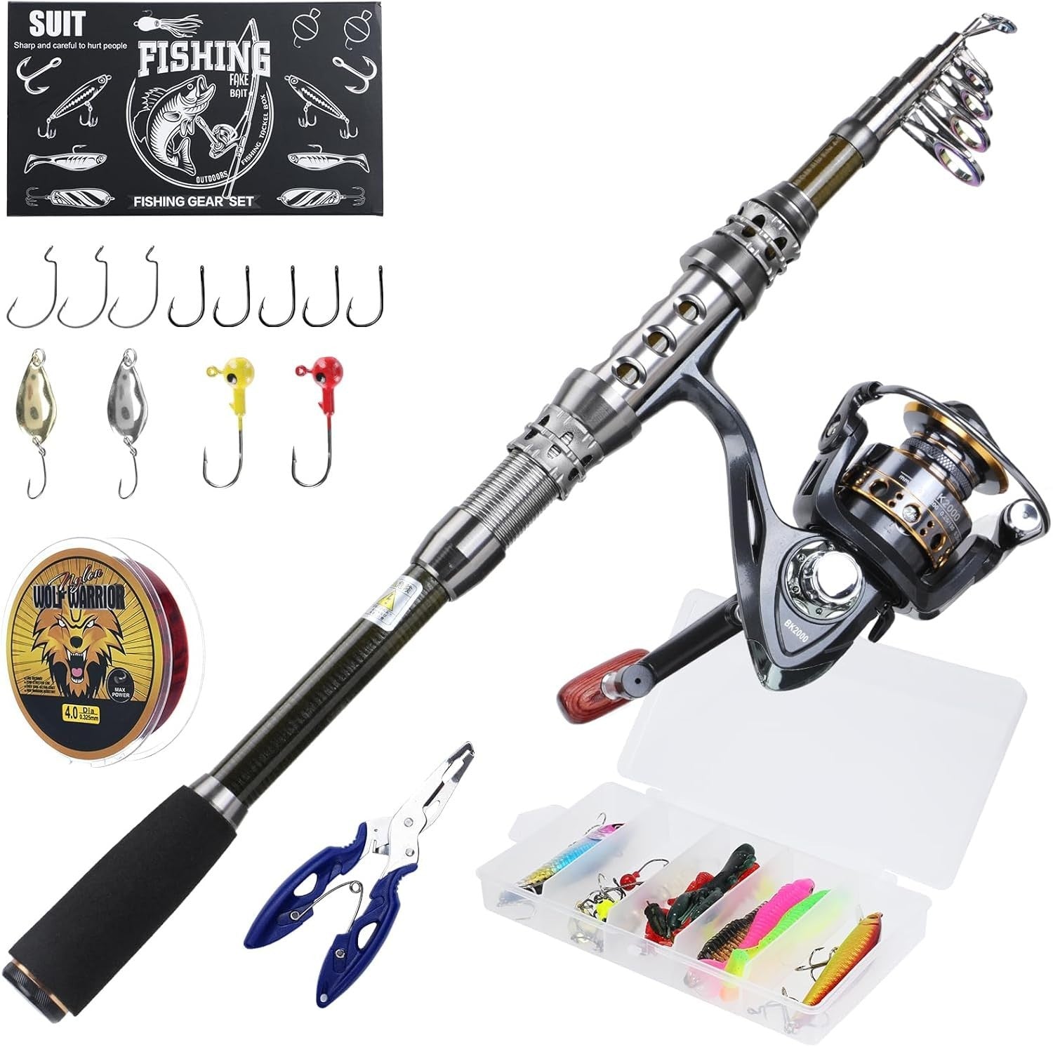 2.1M Telescopic Carbon Fiber Fishing Rod & Spinning Reel Combo Kit