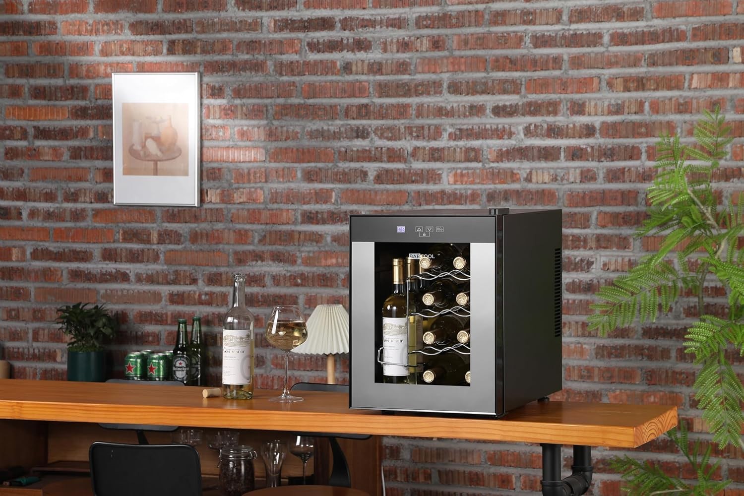 12 Bottle Wine Fridge Cooler Digital Display Glass Door Quiet Countertop