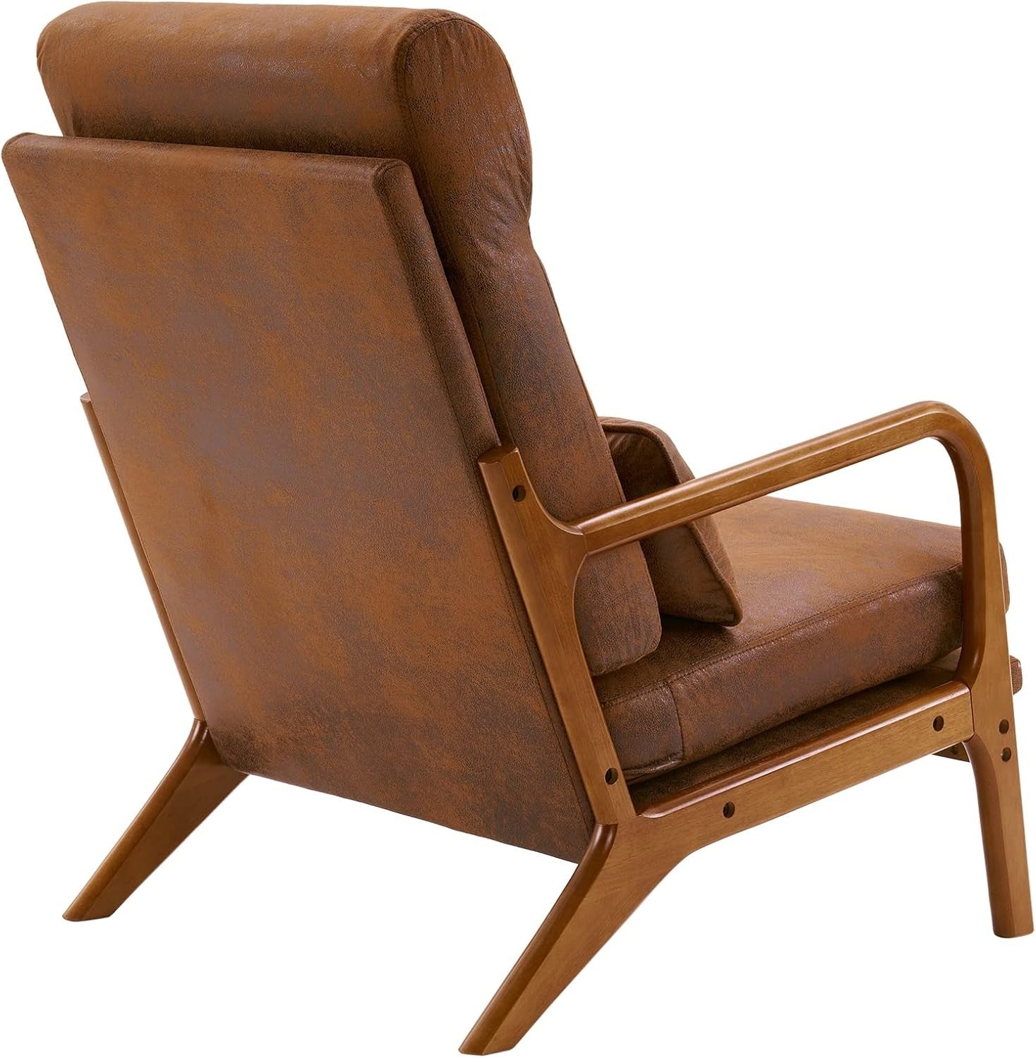 Mid Century High Back Accent Chair Brown Upholstered Armchair