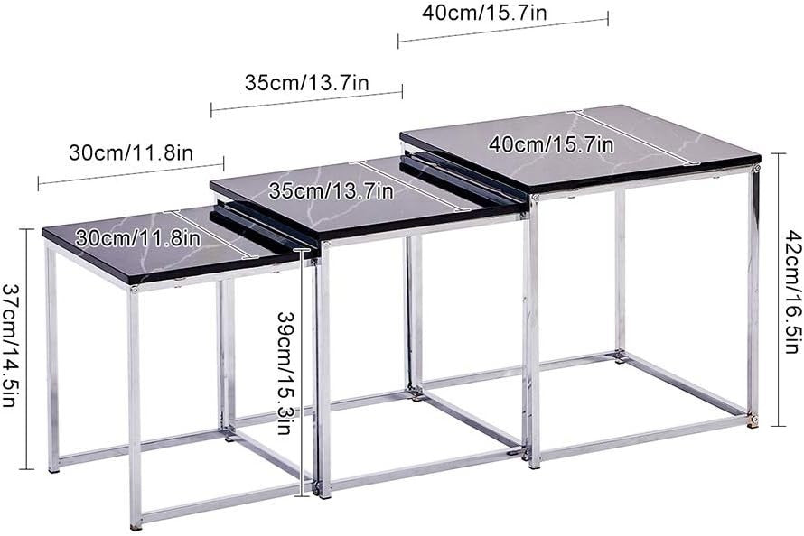 Modern Square End Table Black Marble Look Top Metal Legs Nightstand Accent
