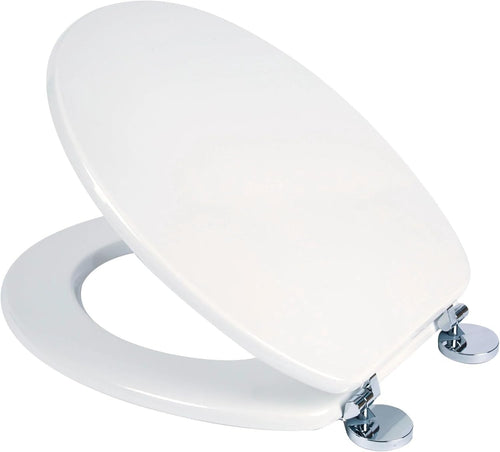 Kielder White Wooden Toilet Seat Oval Flexi-Fix Adjustable Hinges Antibacterial