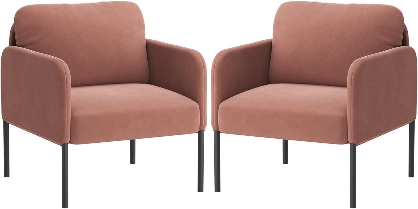 Velvet Upholstered Accent Armchair Padded Lounge Chair Pink