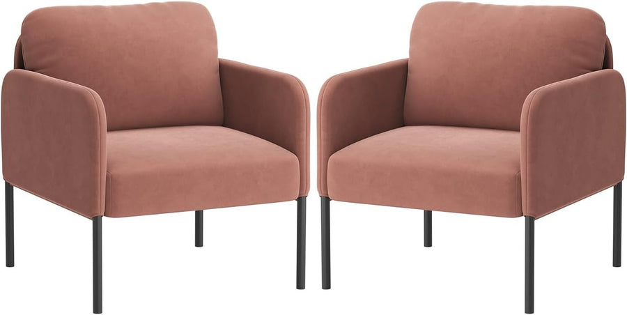 Velvet Upholstered Accent Armchair Padded Lounge Chair Pink