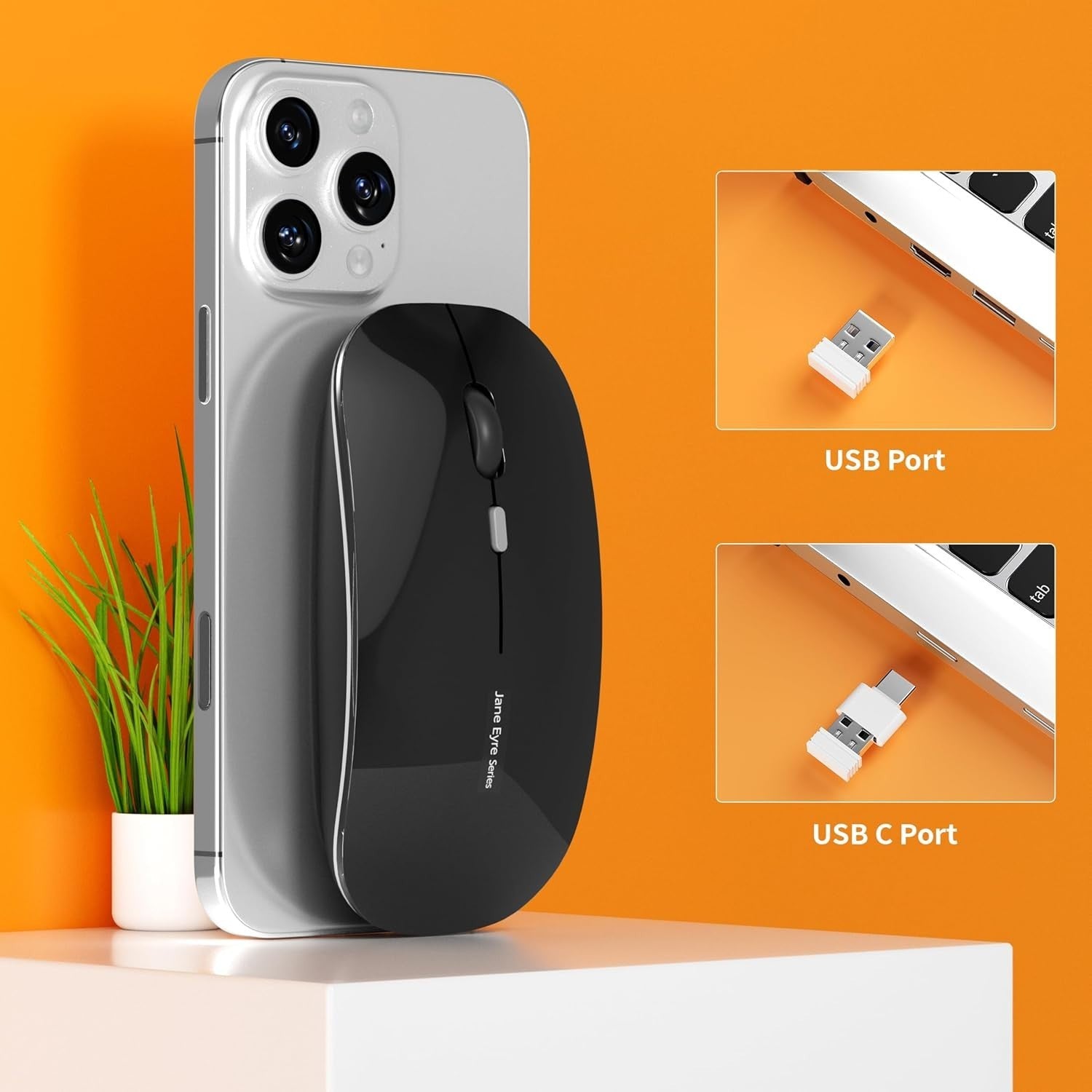 Wireless Mouse Rechargeable Silent Slim 2.4G 1600 DPI Black