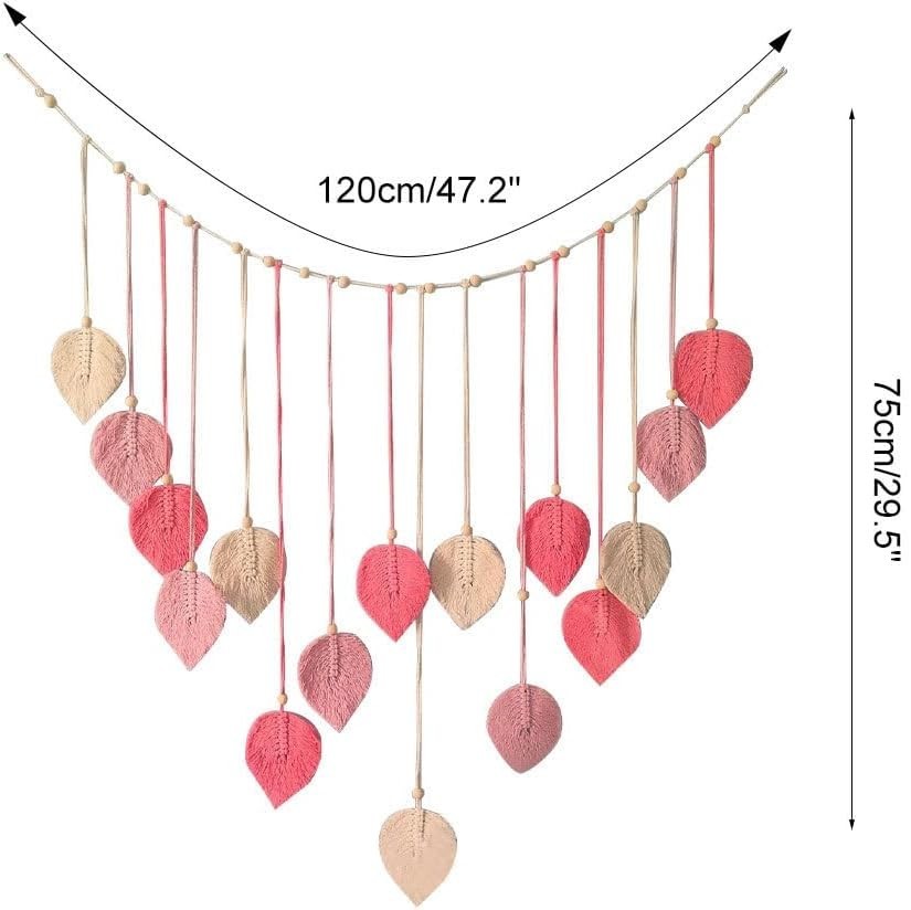 Large Boho Macrame Wall Hanging Leaf Tassel Wooden Bead Decor pink