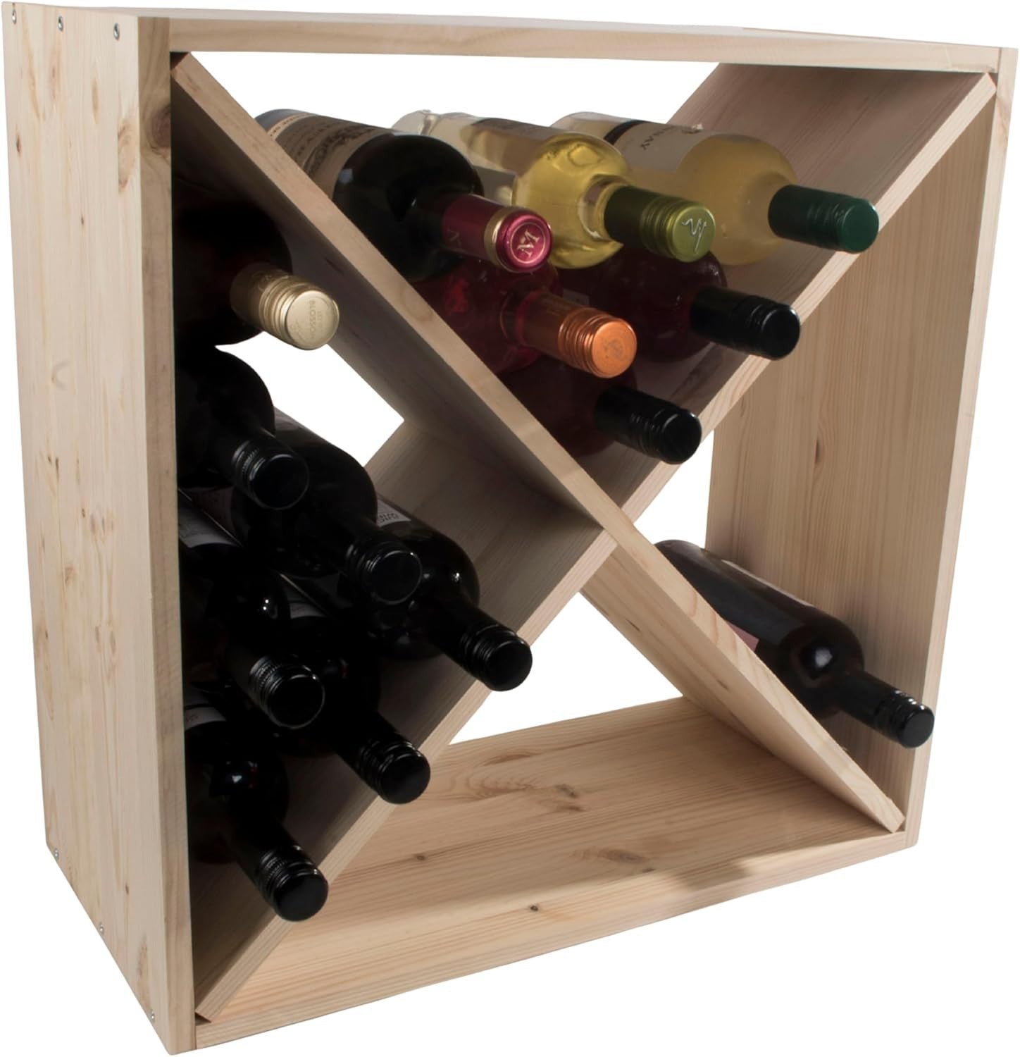 24 Bottle Wooden Wine Rack Solid Pine Freestanding Cube Storage Shelf Rustic