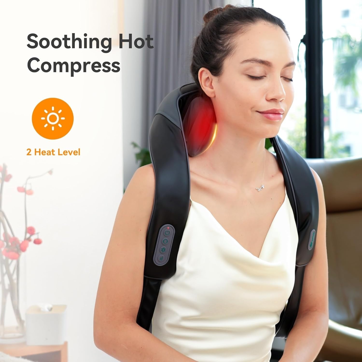 Cordless Neck Shoulder Massager Heat Deep Tissue Shiatsu Pillow