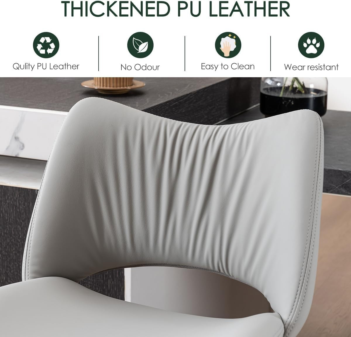 Adjustable Bar Stools 2pcs Grey PU Leather Swivel Kitchen Counter Chairs