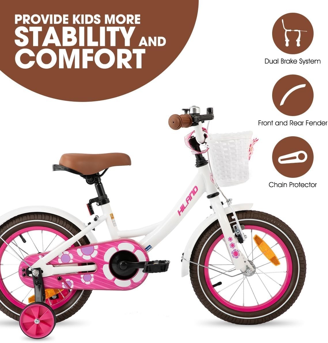 16 Inch Girls Kids Bike with Basket Stabilisers Hand Brake Age 4-7