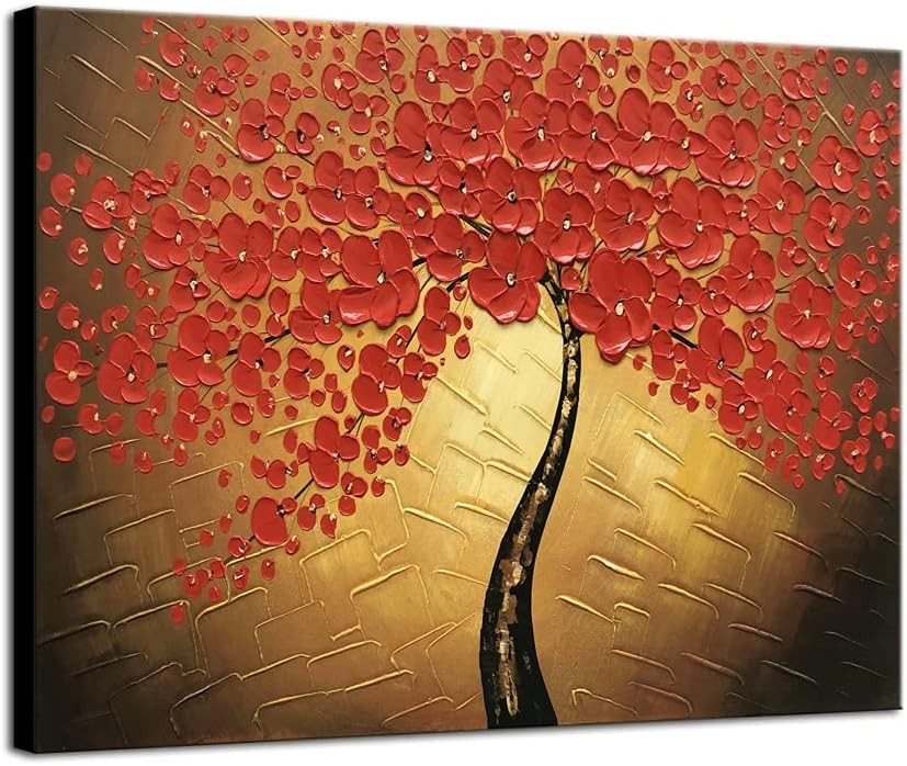 Red Flowers Canvas Wall Art 90x60 cm Hand-Painted Oil Modern Decor