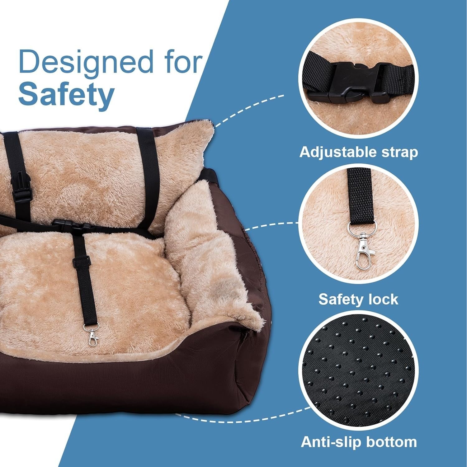 Small Dog Car Seat Pet Travel Bed Safety Leash Non Slip Base Brown