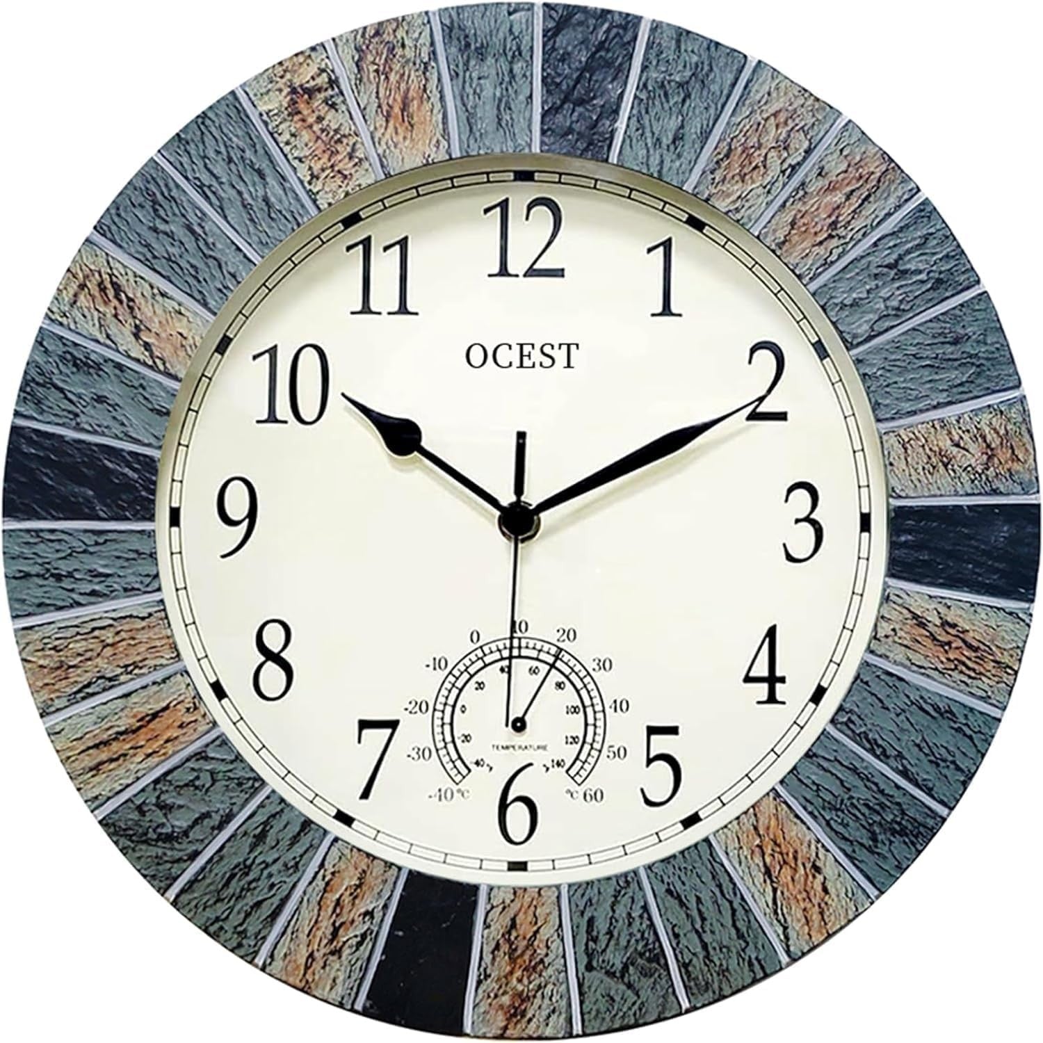13" Outdoor Garden Wall Clock Waterproof Thermometer Retro Large Silent Decor