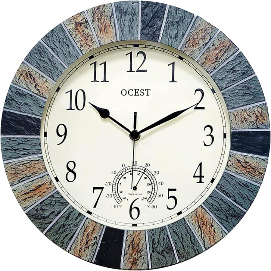 13" Outdoor Garden Wall Clock Waterproof Thermometer Retro Large Silent Decor