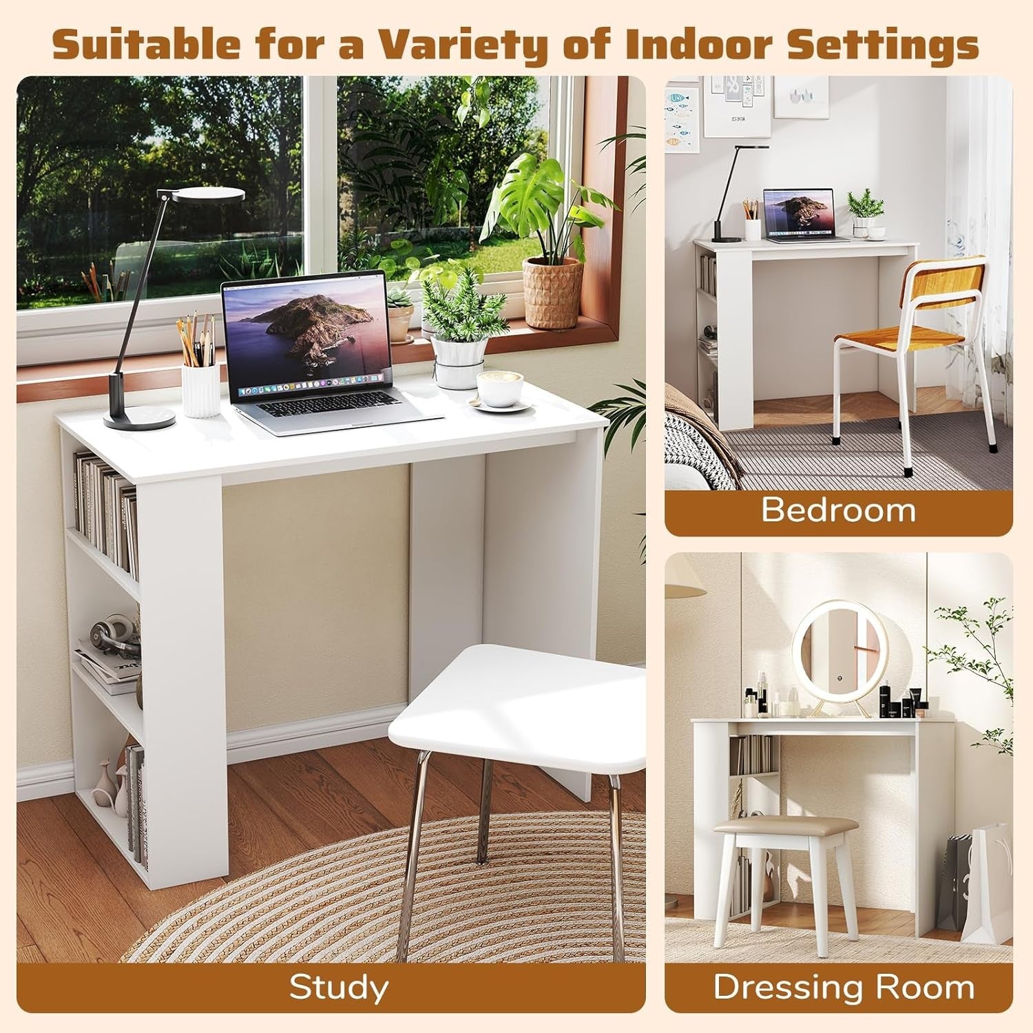 Compact Computer Desk with Bookshelf Small Space Home Office Laptop Table