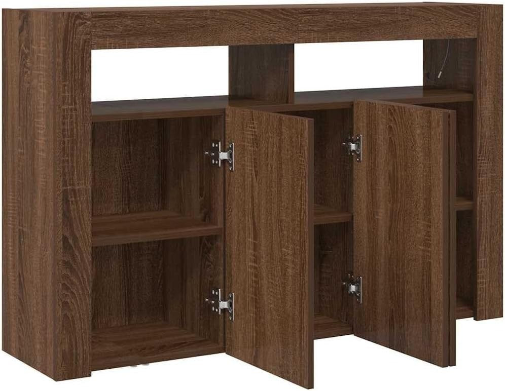 Modern LED Sideboard Cabinet Brown Oak 116cm Storage Unit for Living Room
