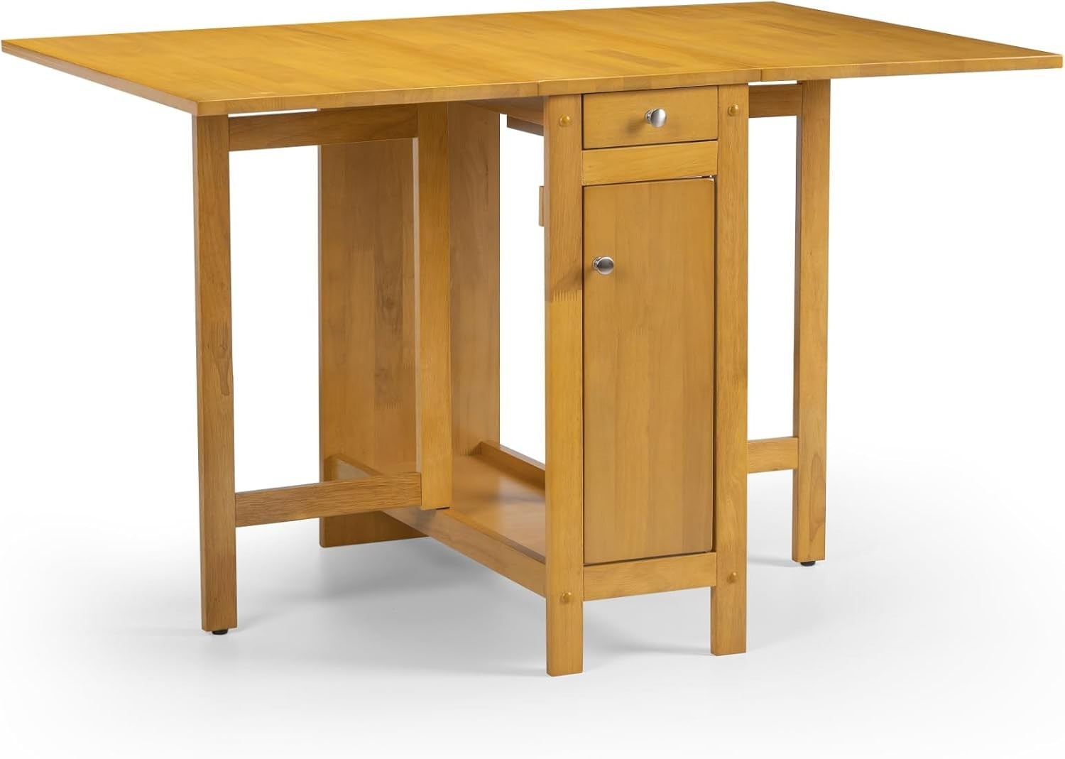 Compact Dining Table Set with Storage Drawer Foldable Chairs Light Oak