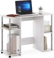 Compact Computer Desk 97cm Study Table with Shelves White Oak Office Workstation
