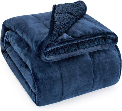 7kg Weighted Blanket Navy Blue Sherpa Plush Fleece 120x180cm Sofa Bed