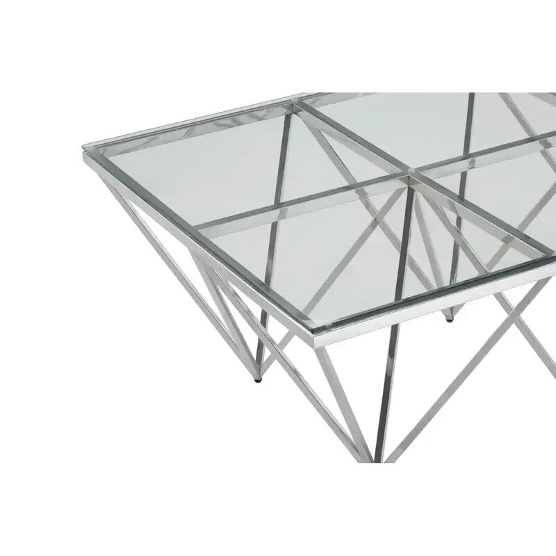 Modern Glass Coffee Table with Silver Prismatic Base – Art Deco Design