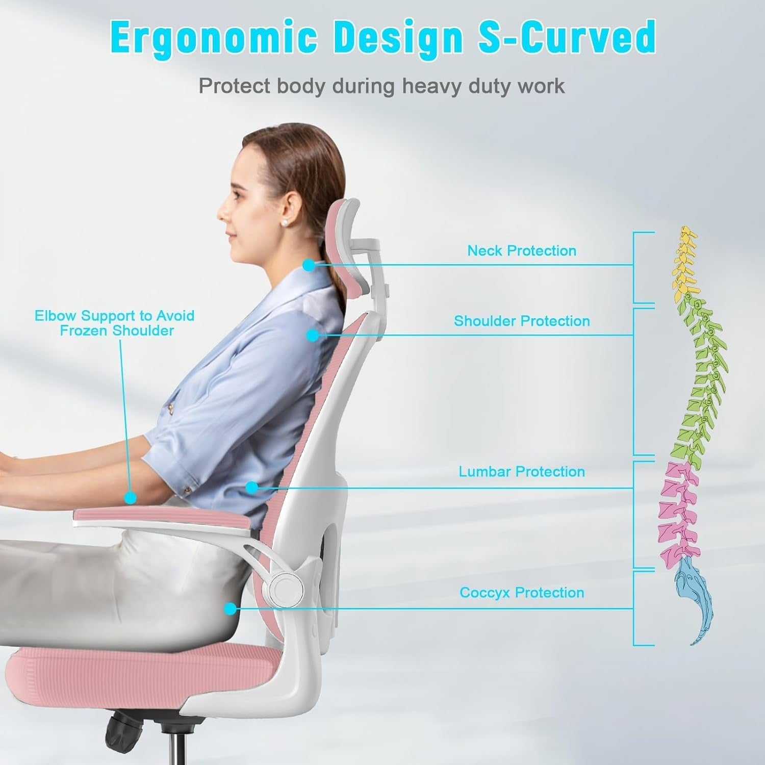 Pink Ergonomic Office Chair Mesh Back Support Adjustable Height Headrest Swivel
