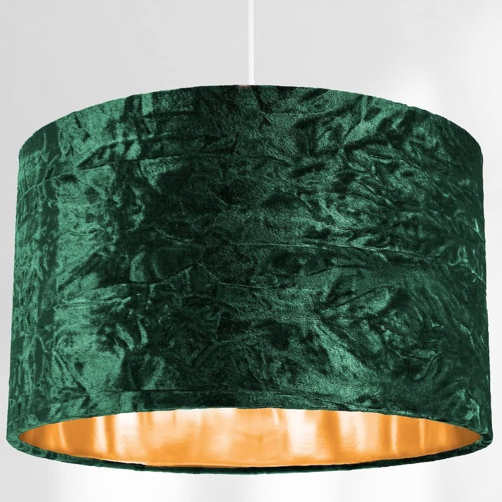 Forest Green Crushed Velvet Drum Lampshade 35cm Copper Inner